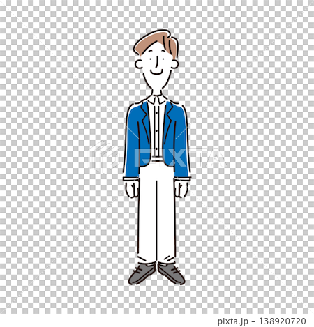 一張簡單的全身插圖,描繪了一位微笑的商務人士。 一張簡單的全身插圖,描繪了一位微笑的商務人士。 138920720