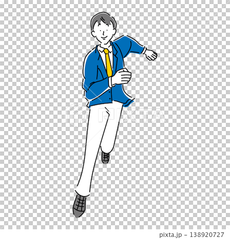 A simple full-body illustration of a businessman running with a cheerful smile. A simple full-body illustration of a businessman running with a cheerful smile. 138920727
