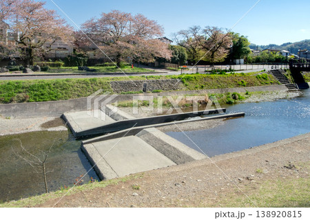 東京都八王子市都立陵南公園内、南浅川の階段式魚道 138920815