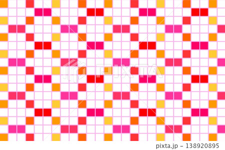 幾何学模様　格子模様　四角形　ピンク　オレンジ色　赤色　白背景 138920895