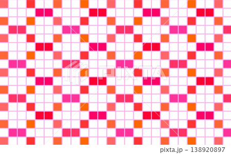 幾何学模様　格子模様　四角形　ピンク　オレンジ色　赤色　白背景 138920897
