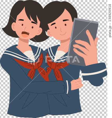 school girls taking selfie with smartphone friendship concept illustration in school uniform smiling teenagers lifestyle school girls taking selfie with smartphone friendship concept illustration in school uniform smiling teenagers lifestyle 138920918