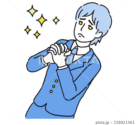 手を組んで切実に祈っている男性のカラーイラスト 138921361