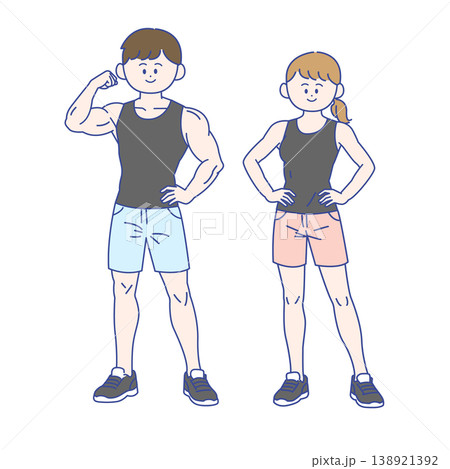 男女のジムトレーナー全身イラスト 男女のジムトレーナー全身イラスト 138921392