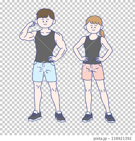 男女のジムトレーナー全身イラスト 男女のジムトレーナー全身イラスト 138921392
