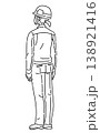 作業服を着た女性の後ろ姿の線画イラスト 138921416