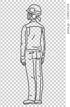 作業服を着た女性の後ろ姿の線画イラスト 138921416