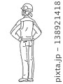 作業服を着て両手を腰に当てる女性の後ろ姿の線画イラスト 138921418