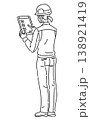 作業服を着てクリップボードを確認する女性の後ろ姿の線画イラスト 138921419