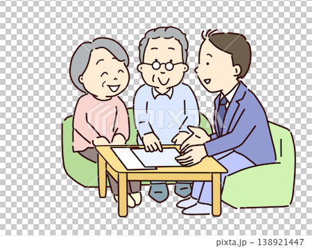 一位商人正在向一對夫婦介紹產品。 138921447