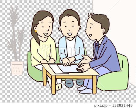 一位商人正在向一對夫婦介紹產品。 138921449