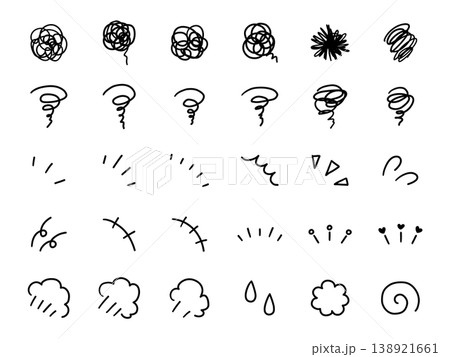 手書きの飾りイラストのベクターイラストセット。手描き、集中線、モヤモヤ、注目 138921661
