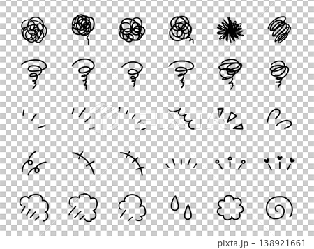 手書きの飾りイラストのベクターイラストセット。手描き、集中線、モヤモヤ、注目 138921661