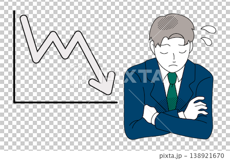 An illustration of a businessman troubled by a declining graph. An illustration of a businessman troubled by a declining graph. 138921670