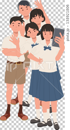 asian students group taking selfie in school uniform cheerful teenage friends portrait education lifestyle illustration asian students group taking selfie in school uniform cheerful teenage friends portrait education lifestyle illustration 138921806