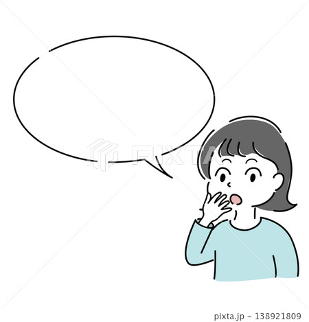口に手を当てて驚く女性のシンプル イラスト（気づき・ 吹き出し・発見 ・人物・ベクター） 138921809