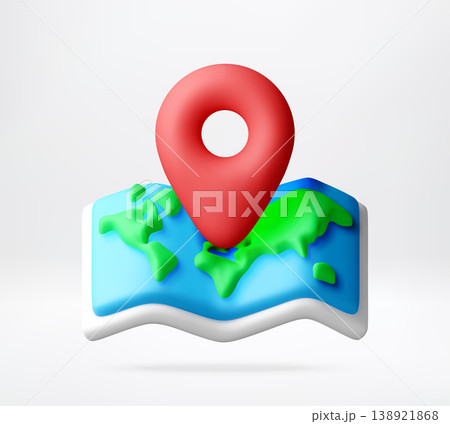 3D map icon with red location pin. 3D map icon with red location pin. 138921868