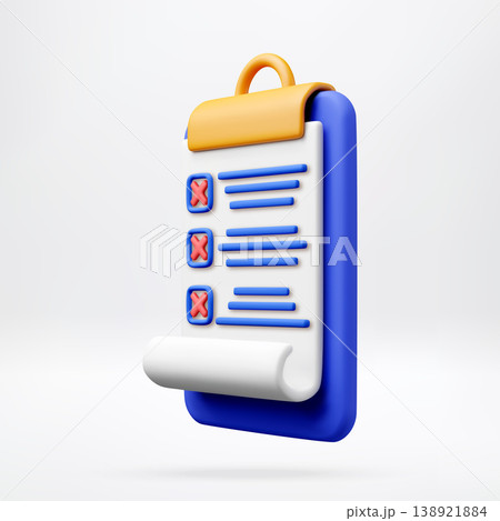 3D Clipboard with checklist and red cross marks 138921884