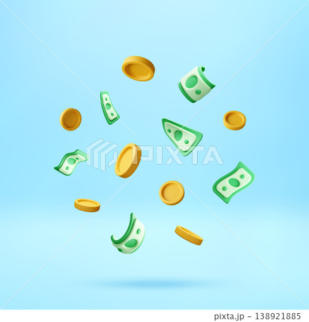3D Floating golden coins and paper banknotes 3D Floating golden coins and paper banknotes 138921885