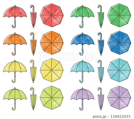シンプルな傘のイラストセット（水彩風） 138922035