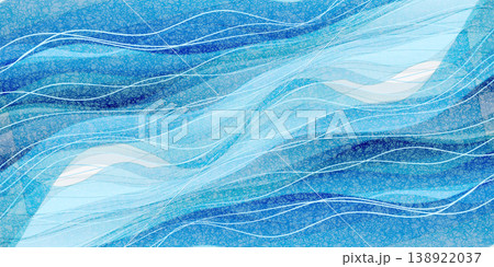 抽象的な青い波のパターンが流れる背景 138922037