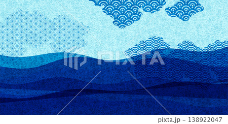 和風の青い波模様の伝統的な背景素材 138922047