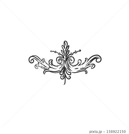 Hand drawn vector abstract outline,graphic,line vintage art nouveau ornament floral frame in calligraphic elegant modern style.Ornate floral vintage outline design concept.Vector frame elements. 138922150