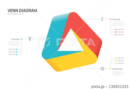 Venn diagram business infographic triangle chart template 3 options, presentation with Circular diagram elements vector illustration. 138922281