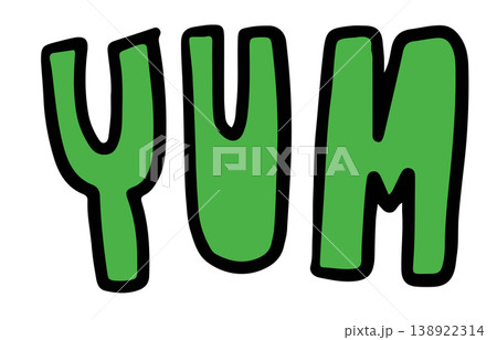 Hand written YUM letters for font, text, message, food, Asian snack, sticker, menu, cafe, restaurant, breakfast, lunch, recipe, ingredients, supermarket, grocery shopping, cuisine, quick meal, mart 138922314