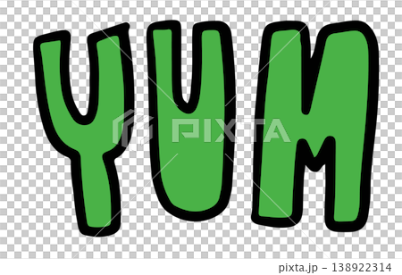 Hand written YUM letters for font, text, message, food, Asian snack, sticker, menu, cafe, restaurant, breakfast, lunch, recipe, ingredients, supermarket, grocery shopping, cuisine, quick meal, mart 138922314