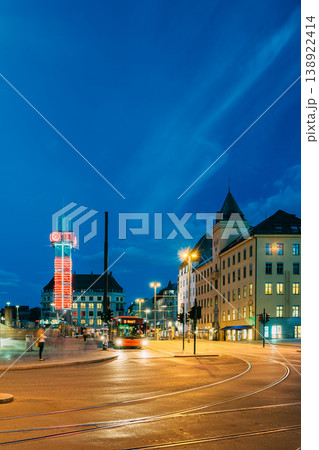 Jernbanetorget night traffic and Byporten in Oslo Jernbanetorget night traffic and Byporten in Oslo 138922414