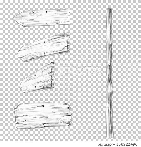 A wooden pole and a set of directional arrows. This isolated pencil illustration is suitable for design in advertising, education, information, marketing, real estate, tourism, and navigation. A wooden pole and a set of directional arrows. This isolated pencil illustration is suitable for design in advertising, education, information, marketing, real estate, tourism, and navigation. 138922496