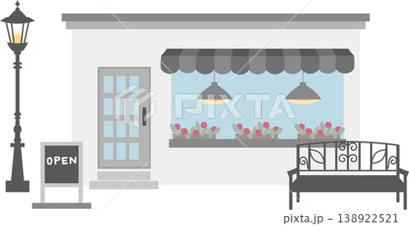 モノトーンのシンプルでおしゃれなカフェの外観イラスト素材 138922521