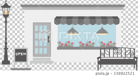 モノトーンのシンプルでおしゃれなカフェの外観イラスト素材 138922521
