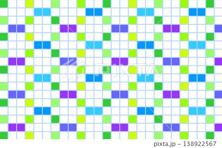 幾何学模様 格子模様 四角形 グリーン ブルー パープル 白背景 幾何学模様 格子模様 四角形 グリーン ブルー パープル 白背景 138922567