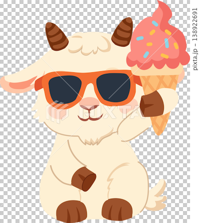 cute goat cartoon with sunglasses holding ice cream summer animal illustration cute goat cartoon with sunglasses holding ice cream summer animal illustration 138922691
