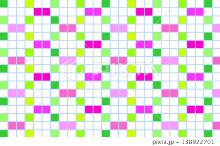 幾何学模様　格子模様　四角形　グリーン　ピンク　白背景 138922701