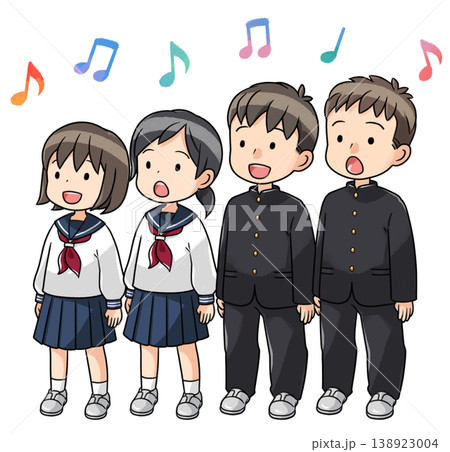合唱する学生(男女4人) 合唱する学生(男女4人) 138923004