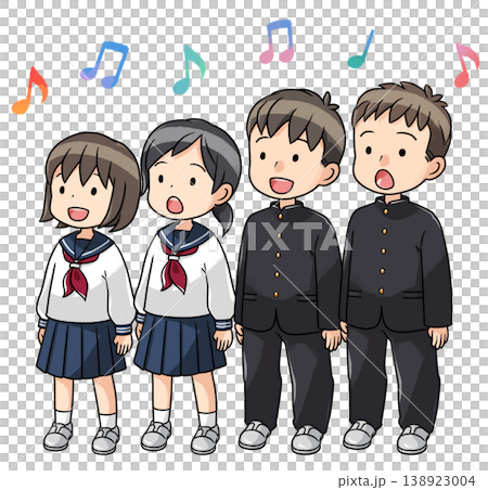 Four students (two boys and two girls) singing in a choir. Four students (two boys and two girls) singing in a choir. 138923004