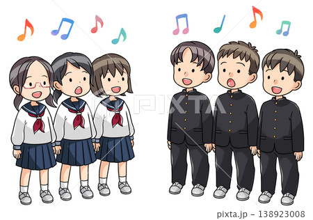 合唱する学生（向かい合わせ） 138923008