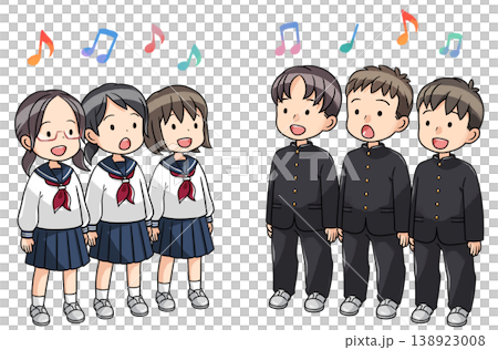 合唱する学生（向かい合わせ） 138923008