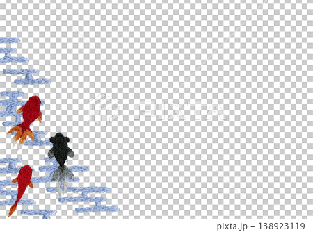 [Goldfish Japanese Pattern Horizontal Frame] Hand Embroidery Illustration Material 138923119
