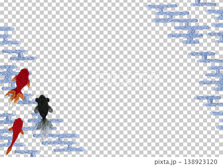 [Goldfish Japanese Pattern Horizontal Frame] Hand Embroidery Illustration Material 138923120