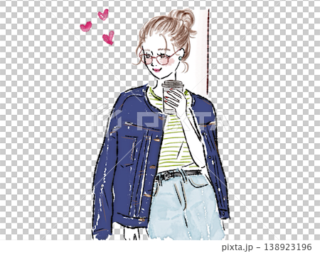 コーヒーカップを持つデニムジャケットの女性 138923196