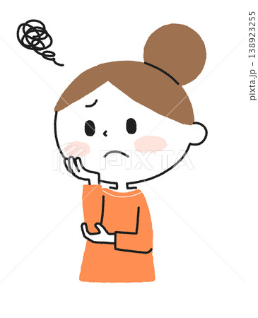 頬に手を当てて悩み、困っている女性のイラスト 138923255