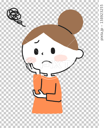 頬に手を当てて悩み、困っている女性のイラスト 138923255