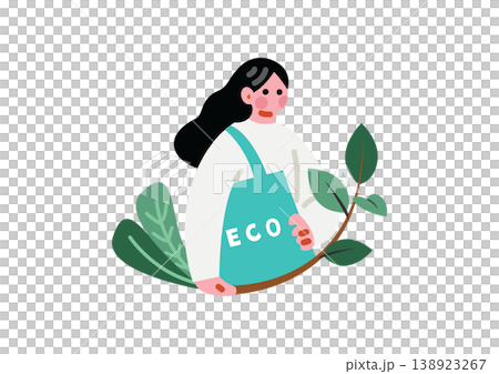Illustration of a woman holding an eco-bag Illustration of a woman holding an eco-bag 138923267