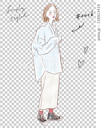Full body shot of a woman in a casual shirt outfit. Full body shot of a woman in a casual shirt outfit. 138923419