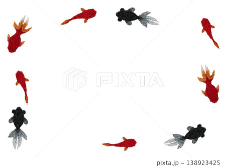 【金魚の横フレーム】手刺繍イラスト素材 【金魚の横フレーム】手刺繍イラスト素材 138923425