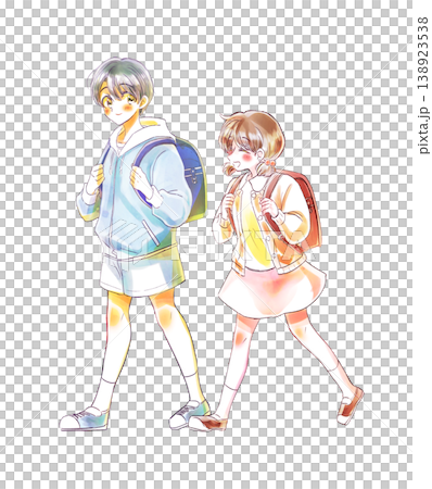 並んで歩く男女の児童　笑顔　恋 138923538